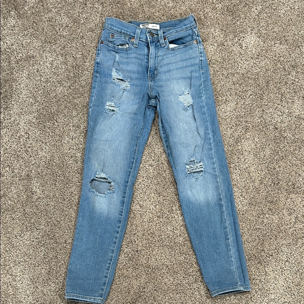 Trendy Blue Distressed Mom Jeans